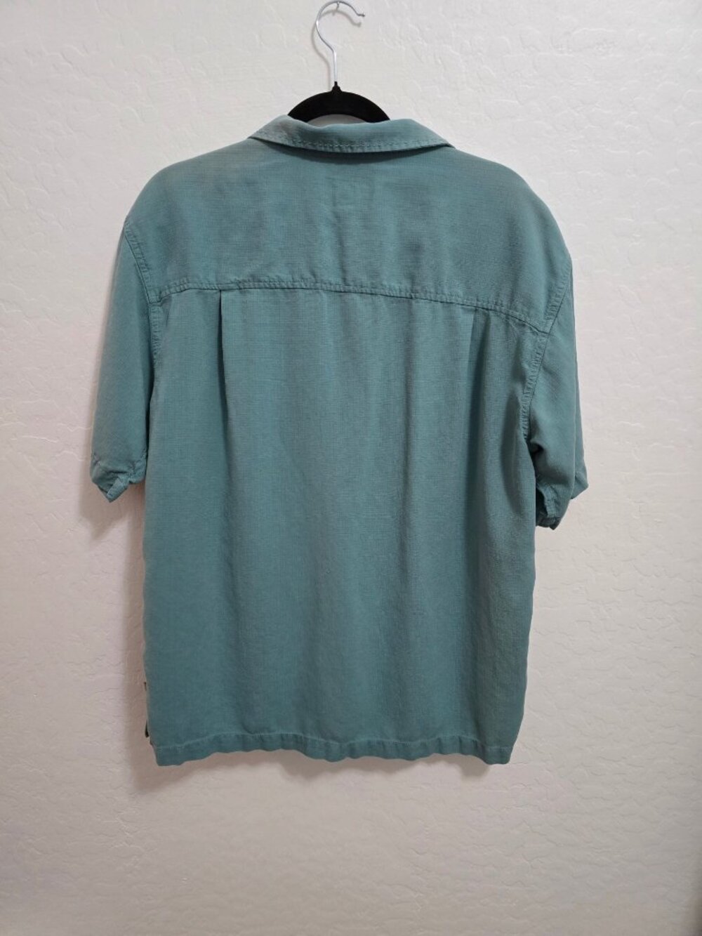 Mens Large Island Shores Teal & Beige Silk Button-Up Shirt Casual Beachwear Camp - Picture 7 of 8